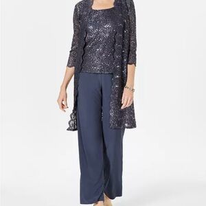 R&M Richards three piece sequin lace pants suit and jacket. Size 16.